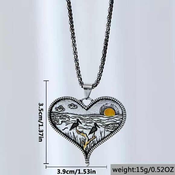 Heart Shaped Pendant with Rising / Setting Sun, Water and Pelicans #842 - Picture 4 of 7